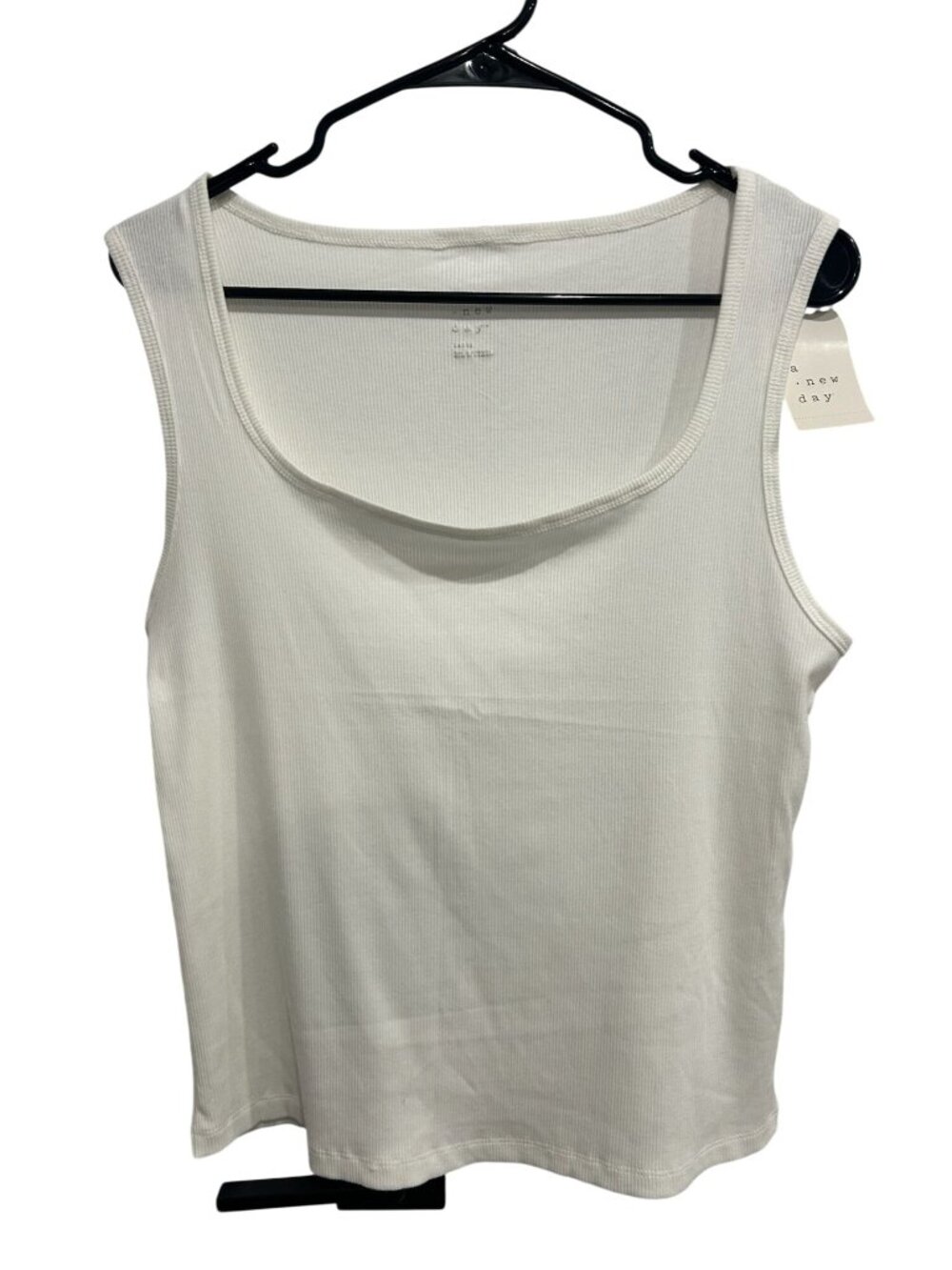 A New Day Large White Ribbed Tank Top Scoop Neck Minimalist Clean Girl NWT